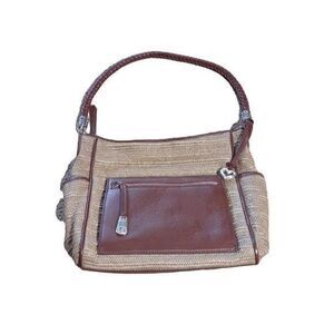 Brighton Brown Straw‎ and Leather Handbag 11"x11"